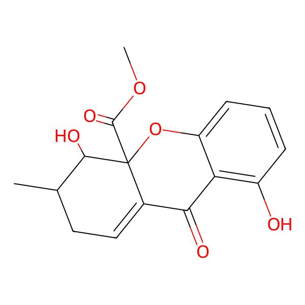 2D Structure of methyl 4,8-dihydroxy-3-methyl-9-oxo-3,4-dihydro-2H-xanthene-4a-carboxylate