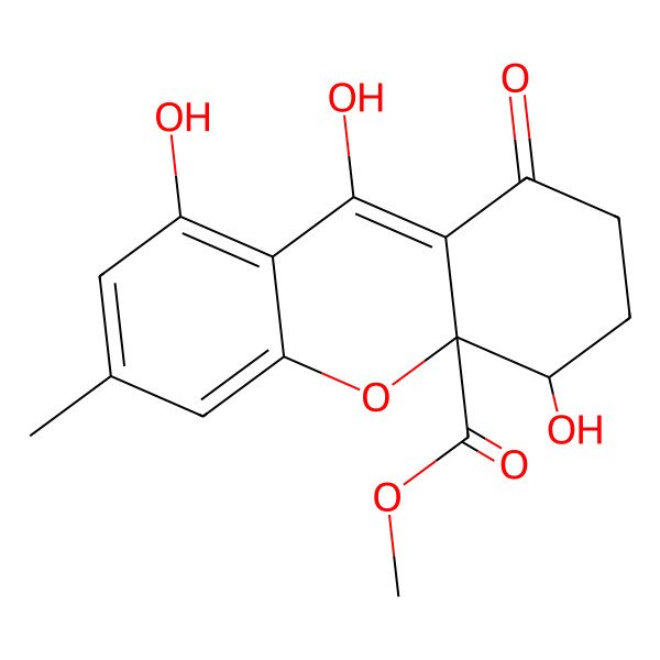 2D Structure of methyl 4,8,9-trihydroxy-6-methyl-1-oxo-3,4-dihydro-2H-xanthene-4a-carboxylate