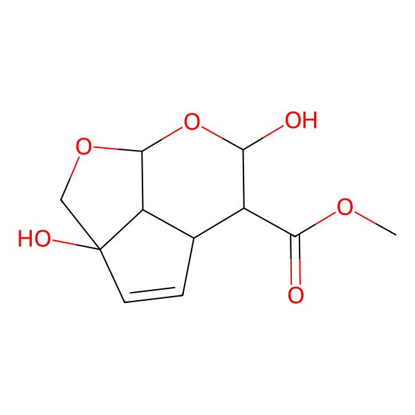 2D Structure of Methyl 4,9-dihydroxy-2,10-dioxatricyclo[5.3.1.04,11]undec-5-ene-8-carboxylate