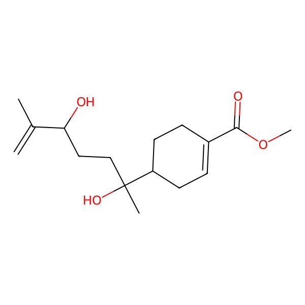 2D Structure of methyl (4R)-4-[(2S,5R)-2,5-dihydroxy-6-methylhept-6-en-2-yl]cyclohexene-1-carboxylate