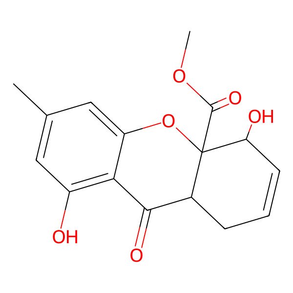 2D Structure of methyl (4R,4aS,9aR)-4,8-dihydroxy-6-methyl-9-oxo-4,9a-dihydro-1H-xanthene-4a-carboxylate