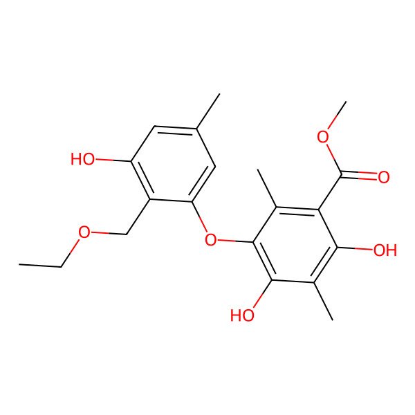 2D Structure of Methyl 5-[2-(ethoxymethyl)-3-hydroxy-5-methylphenoxy]-2,4-dihydroxy-3,6-dimethylbenzoate