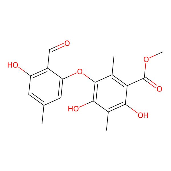 2D Structure of Methyl 5-(2-formyl-3-hydroxy-5-methylphenoxy)-2,4-dihydroxy-3,6-dimethylbenzoate