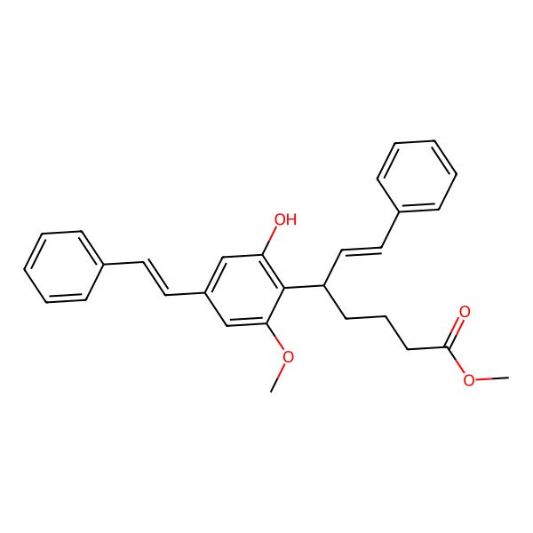2D Structure of Methyl 5-[2-hydroxy-6-methoxy-4-(2-phenylethenyl)phenyl]-7-phenylhept-6-enoate