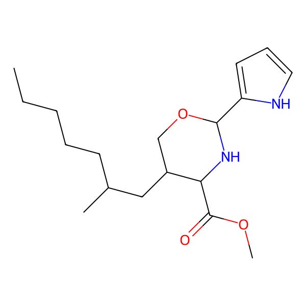2D Structure of methyl 5-(2-methylheptyl)-2-(1H-pyrrol-2-yl)-1,3-oxazinane-4-carboxylate