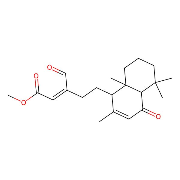 2D Structure of methyl 5-(2,5,5,8a-tetramethyl-4-oxo-4a,6,7,8-tetrahydro-1H-naphthalen-1-yl)-3-formylpent-2-enoate 2D Structure of methyl 5-(2,5,5,8a-tetramethyl-4-oxo-4a,6,7,8-tetrahydro-1H-naphthalen-1-yl)-3-formylpent-2-enoate