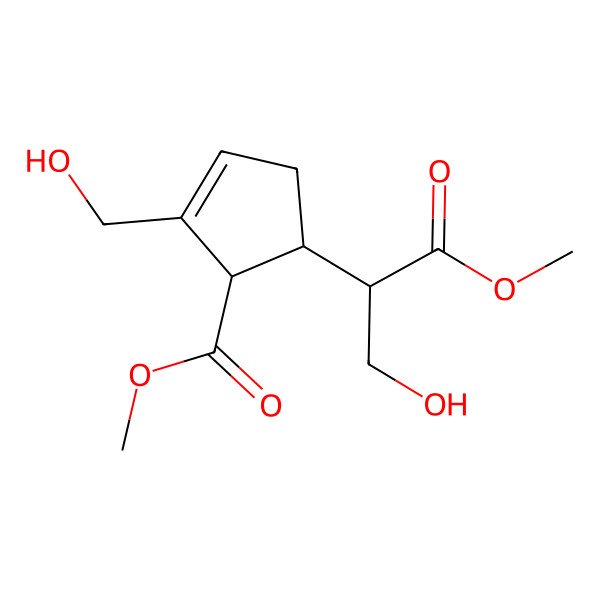 2D Structure of Methyl 5-(3-hydroxy-1-methoxy-1-oxopropan-2-yl)-2-(hydroxymethyl)cyclopent-2-ene-1-carboxylate