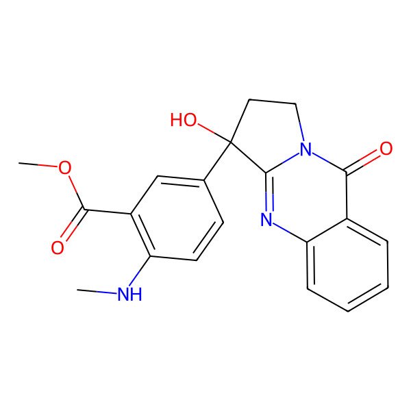 2D Structure of Methyl 5-(3-hydroxy-9-oxo-1,2-dihydropyrrolo[2,1-b]quinazolin-3-yl)-2-(methylamino)benzoate