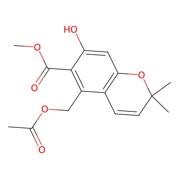 2D Structure of Methyl 5-(acetyloxymethyl)-7-hydroxy-2,2-dimethylchromene-6-carboxylate