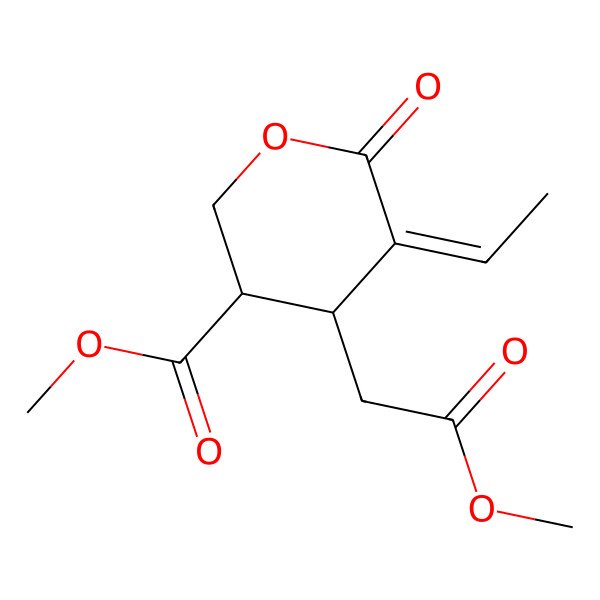2D Structure of Methyl 5-ethylidene-4-(2-methoxy-2-oxoethyl)-6-oxooxane-3-carboxylate
