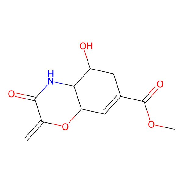2D Structure of methyl 5-hydroxy-2-methylidene-3-oxo-4a,5,6,8a-tetrahydro-4H-1,4-benzoxazine-7-carboxylate