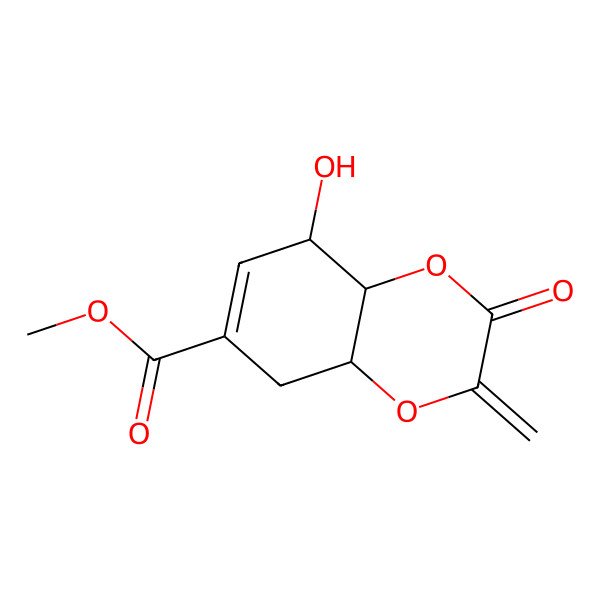 2D Structure of Methyl 5-hydroxy-2-methylidene-3-oxo-4a,5,8,8a-tetrahydro-1,4-benzodioxine-7-carboxylate