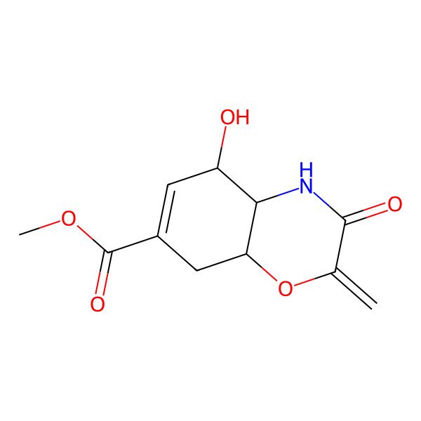 2D Structure of methyl 5-hydroxy-2-methylidene-3-oxo-4a,5,8,8a-tetrahydro-4H-1,4-benzoxazine-7-carboxylate