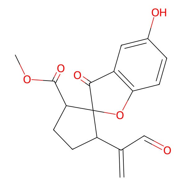 2D Structure of Methyl 5-hydroxy-3-oxo-3'-(3-oxoprop-1-en-2-yl)spiro[1-benzofuran-2,2'-cyclopentane]-1'-carboxylate