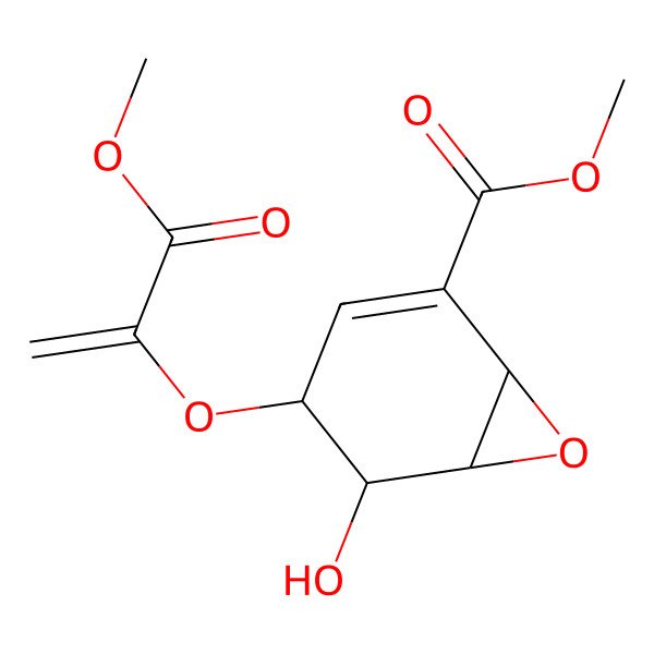 2D Structure of Methyl 5-hydroxy-4-(3-methoxy-3-oxoprop-1-en-2-yl)oxy-7-oxabicyclo[4.1.0]hept-2-ene-2-carboxylate