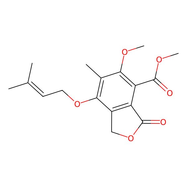 2D Structure of methyl 5-methoxy-6-methyl-7-(3-methylbut-2-enoxy)-3-oxo-1H-2-benzofuran-4-carboxylate