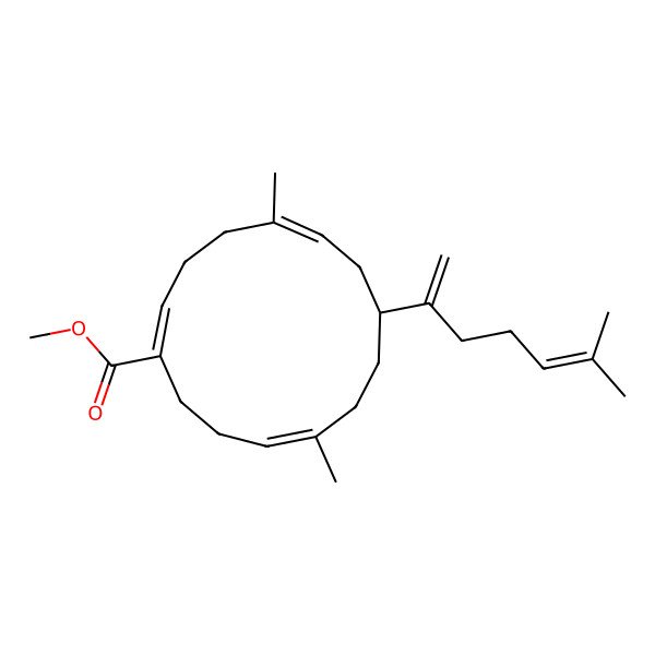 2D Structure of Methyl 5,11-dimethyl-8-(6-methylhepta-1,5-dien-2-yl)cyclotetradeca-1,5,11-triene-1-carboxylate