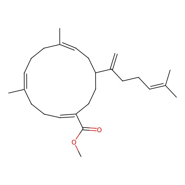 2D Structure of Methyl 5,9-dimethyl-12-(6-methylhepta-1,5-dien-2-yl)cyclotetradeca-1,5,9-triene-1-carboxylate