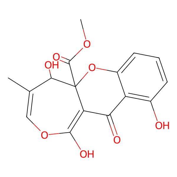 2D Structure of methyl (5R,5aS)-1,5,10-trihydroxy-4-methyl-11-oxo-5H-oxepino[4,3-b]chromene-5a-carboxylate
