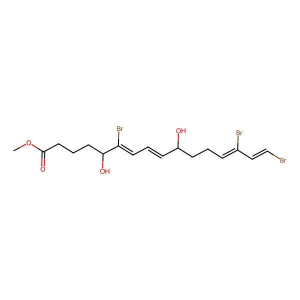 2D Structure of methyl (5R,6Z,8E,10R,13Z,15Z)-6,14,16-tribromo-5,10-dihydroxyhexadeca-6,8,13,15-tetraenoate