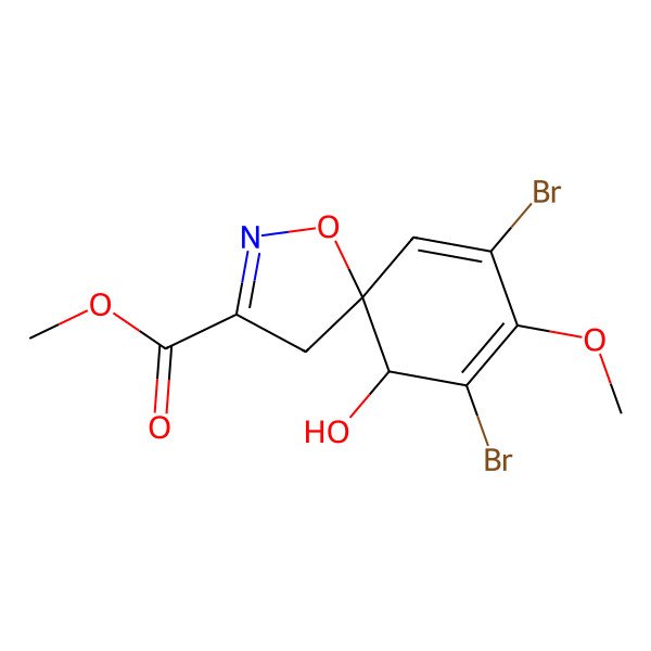 2D Structure of methyl (5S,6R)-7,9-dibromo-6-hydroxy-8-methoxy-1-oxa-2-azaspiro[4.5]deca-2,7,9-triene-3-carboxylate