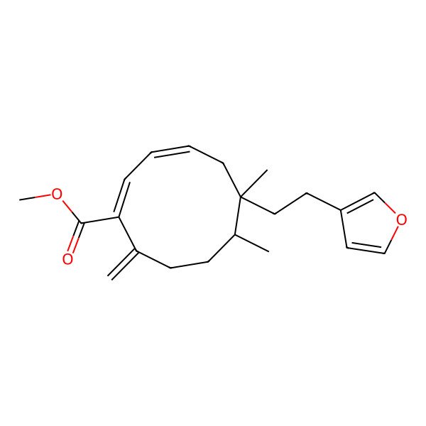 2D Structure of Methyl 6-[2-(furan-3-yl)ethyl]-6,7-dimethyl-10-methylidenecyclodeca-1,3-diene-1-carboxylate