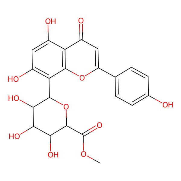 2D Structure of Methyl 6-[5,7-dihydroxy-2-(4-hydroxyphenyl)-4-oxochromen-8-yl]-3,4,5-trihydroxyoxane-2-carboxylate