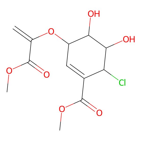 2D Structure of Methyl 6-chloro-4,5-dihydroxy-3-(3-methoxy-3-oxoprop-1-en-2-yl)oxycyclohexene-1-carboxylate
