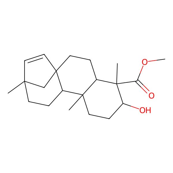 2D Structure of Methyl 6-hydroxy-5,9,13-trimethyltetracyclo[11.2.1.01,10.04,9]hexadec-14-ene-5-carboxylate