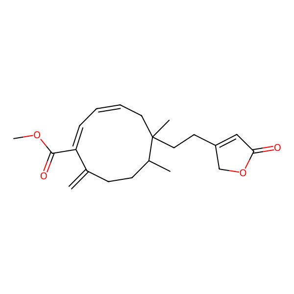 2D Structure of methyl 6,7-dimethyl-10-methylidene-6-[2-(5-oxo-2H-furan-3-yl)ethyl]cyclodeca-1,3-diene-1-carboxylate