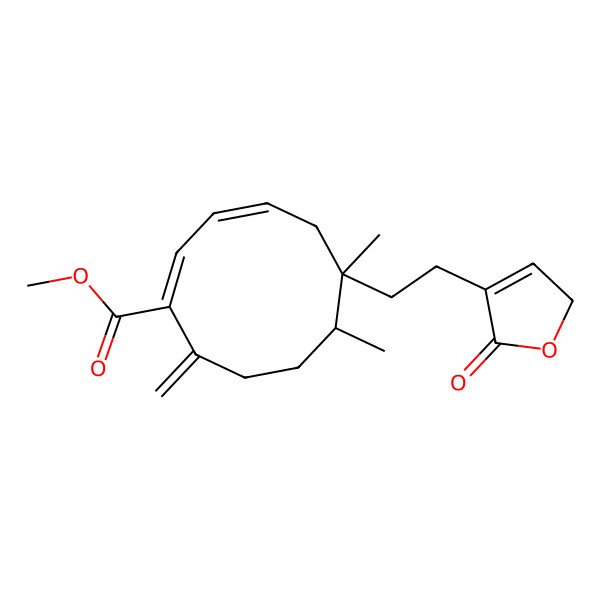 2D Structure of methyl 6,7-dimethyl-10-methylidene-6-[2-(5-oxo-2H-furan-4-yl)ethyl]cyclodeca-1,3-diene-1-carboxylate
