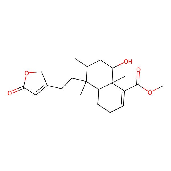 2D Structure of Methyl 6alpha-hydroxy-3,13-clerodadien-15,16-olid-18-oate 2D Structure of Methyl 6alpha-hydroxy-3,13-clerodadien-15,16-olid-18-oate