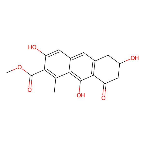 2D Structure of methyl (6R)-3,6,9-trihydroxy-1-methyl-8-oxo-6,7-dihydro-5H-anthracene-2-carboxylate