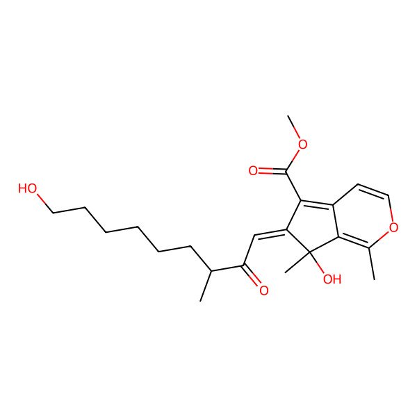 2D Structure of Methyl 7-hydroxy-6-(9-hydroxy-3-methyl-2-oxononylidene)-1,7-dimethylcyclopenta[c]pyran-5-carboxylate