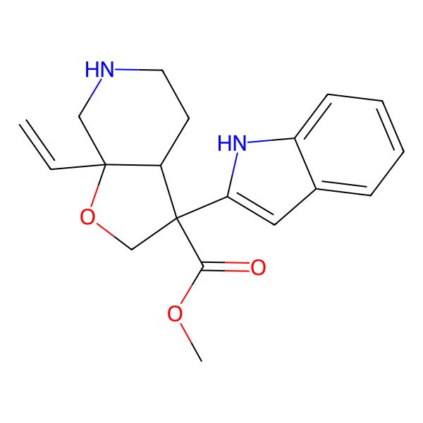 2D Structure of methyl 7a-ethenyl-3-(1H-indol-2-yl)-2,3a,4,5,6,7-hexahydrofuro[2,3-c]pyridine-3-carboxylate