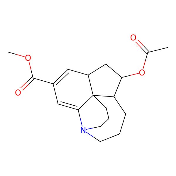 2D Structure of Methyl 8-acetyloxy-13-azatetracyclo[7.7.0.01,6.02,13]hexadeca-2,4-diene-4-carboxylate