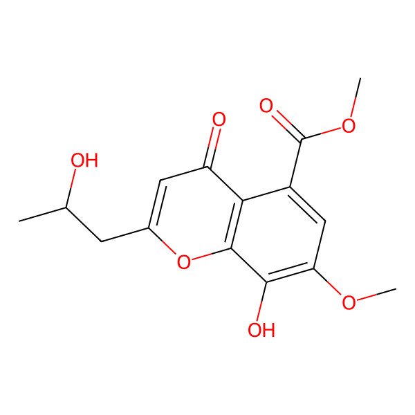 2D Structure of Methyl 8-hydroxy-2-(2-hydroxypropyl)-7-methoxy-4-oxochromene-5-carboxylate