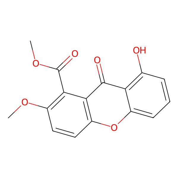 2D Structure of Methyl 8-hydroxy-2-methoxy-9-oxo-9H-xanthene-1-carboxylate