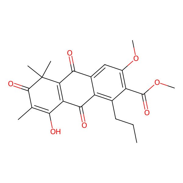 2D Structure of Methyl 8-hydroxy-3-methoxy-5,5,7-trimethyl-6,9,10-trioxo-1-propylanthracene-2-carboxylate