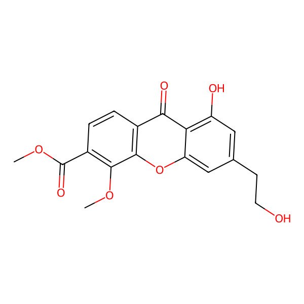 2D Structure of Methyl 8-hydroxy-6-(2-hydroxyethyl)-4-methoxy-9-oxoxanthene-3-carboxylate