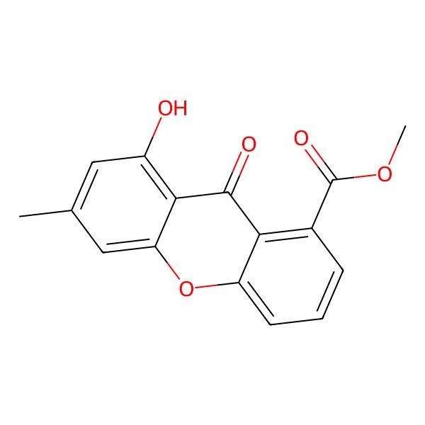2D Structure of methyl 8-hydroxy-6-methyl-9-oxo-9H-xanthene-1-carboxylate