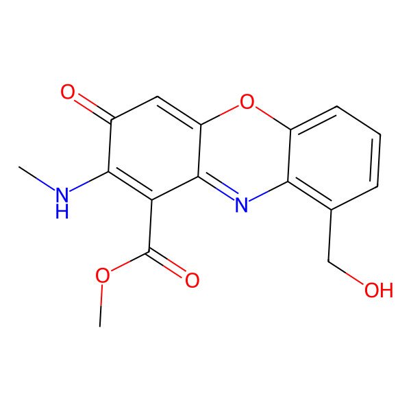 2D Structure of Methyl 9-(hydroxymethyl)-2-(methylamino)-3-oxophenoxazine-1-carboxylate