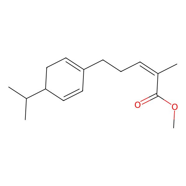 2D Structure of methyl (E)-2-methyl-5-[(4R)-4-propan-2-ylcyclohexa-1,5-dien-1-yl]pent-2-enoate
