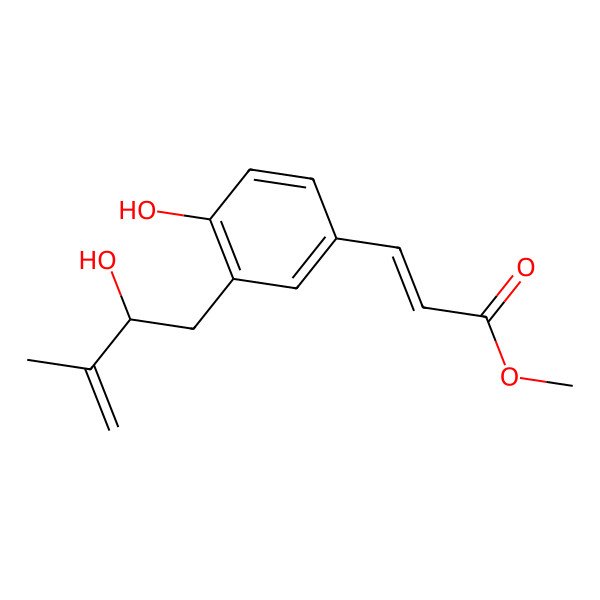 2D Structure of methyl (E)-3-[4-hydroxy-3-[(2S)-2-hydroxy-3-methylbut-3-enyl]phenyl]prop-2-enoate