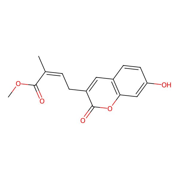 2D Structure of methyl (E)-4-(7-hydroxy-2-oxochromen-3-yl)-2-methylbut-2-enoate 2D Structure of methyl (E)-4-(7-hydroxy-2-oxochromen-3-yl)-2-methylbut-2-enoate