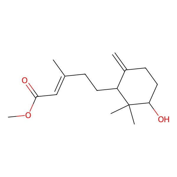 2D Structure of methyl (E)-5-[(1R,3S)-3-hydroxy-2,2-dimethyl-6-methylidenecyclohexyl]-3-methylpent-2-enoate