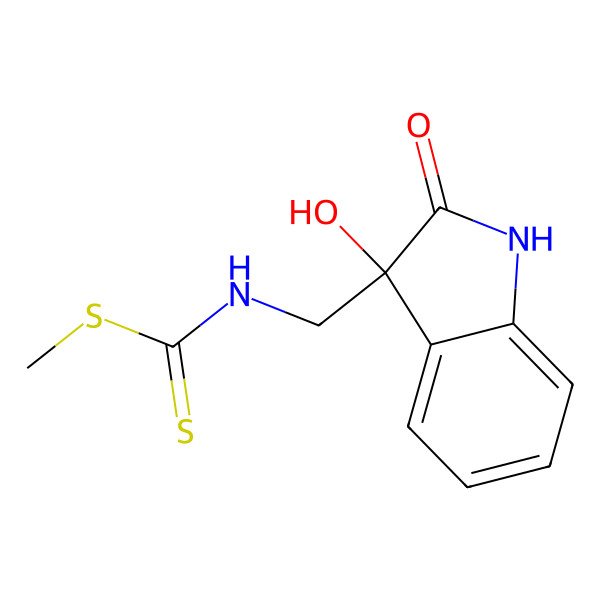 2D Structure of methyl N-[[(3R)-3-hydroxy-2-oxo-1H-indol-3-yl]methyl]carbamodithioate
