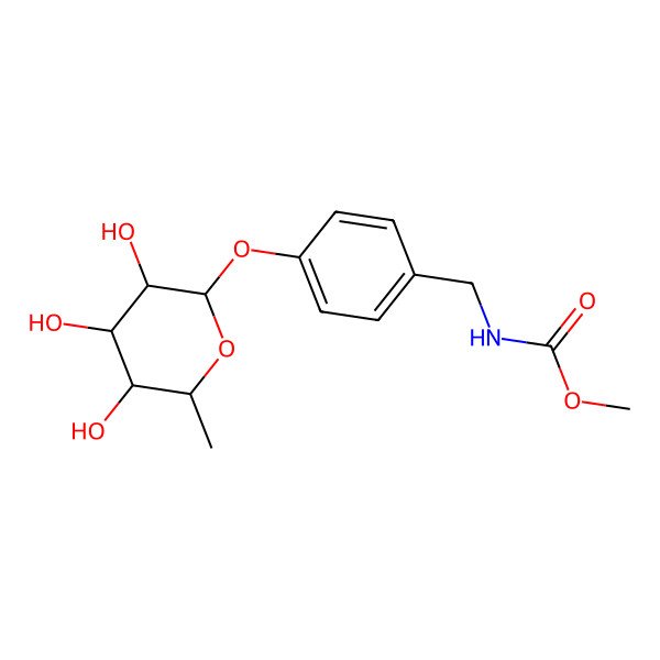 2D Structure of methyl N-[[4-[(2R,3R,4S,5S,6R)-3,4,5-trihydroxy-6-methyloxan-2-yl]oxyphenyl]methyl]carbamate