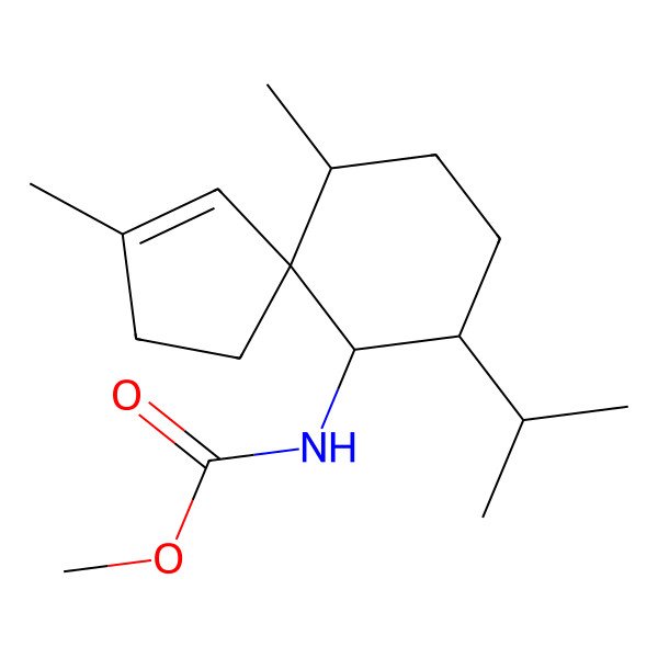 2D Structure of methyl N-[(5S,6S,9S,10R)-3,6-dimethyl-9-propan-2-ylspiro[4.5]dec-3-en-10-yl]carbamate