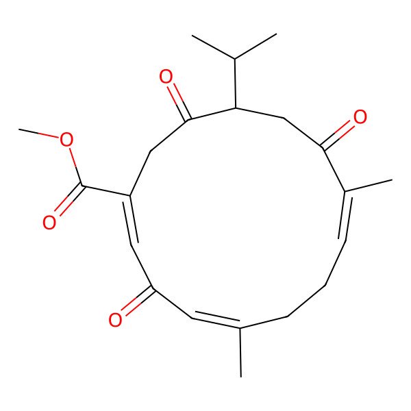 2D Structure of methyl (1E,4Z,8Z,12S)-5,9-dimethyl-3,10,13-trioxo-12-propan-2-ylcyclotetradeca-1,4,8-triene-1-carboxylate